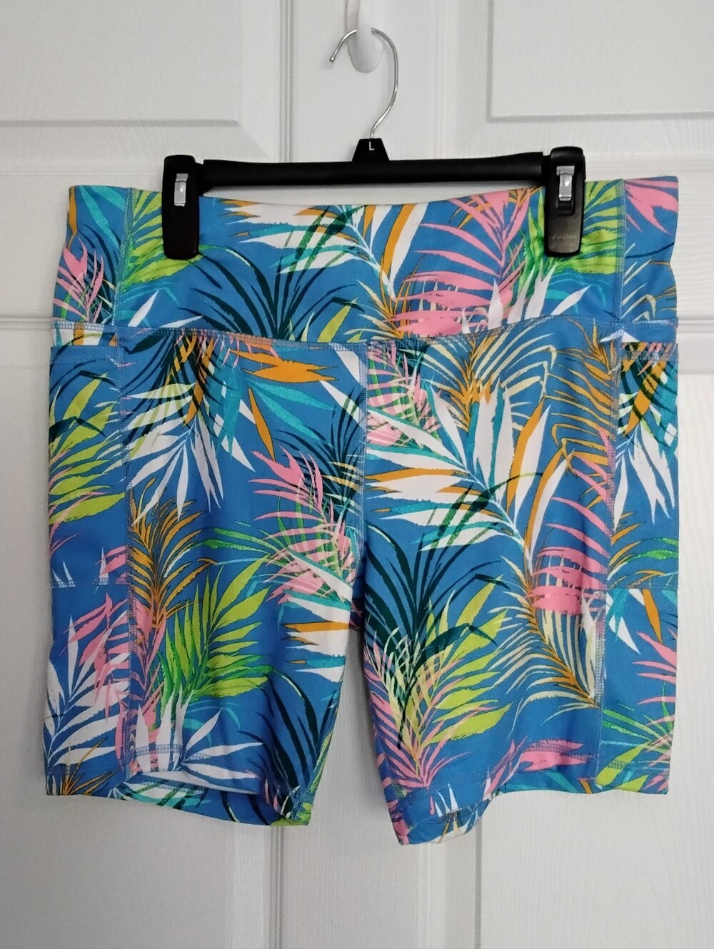 Athletic Works Blue Tropical Palm Print Bike Shorts